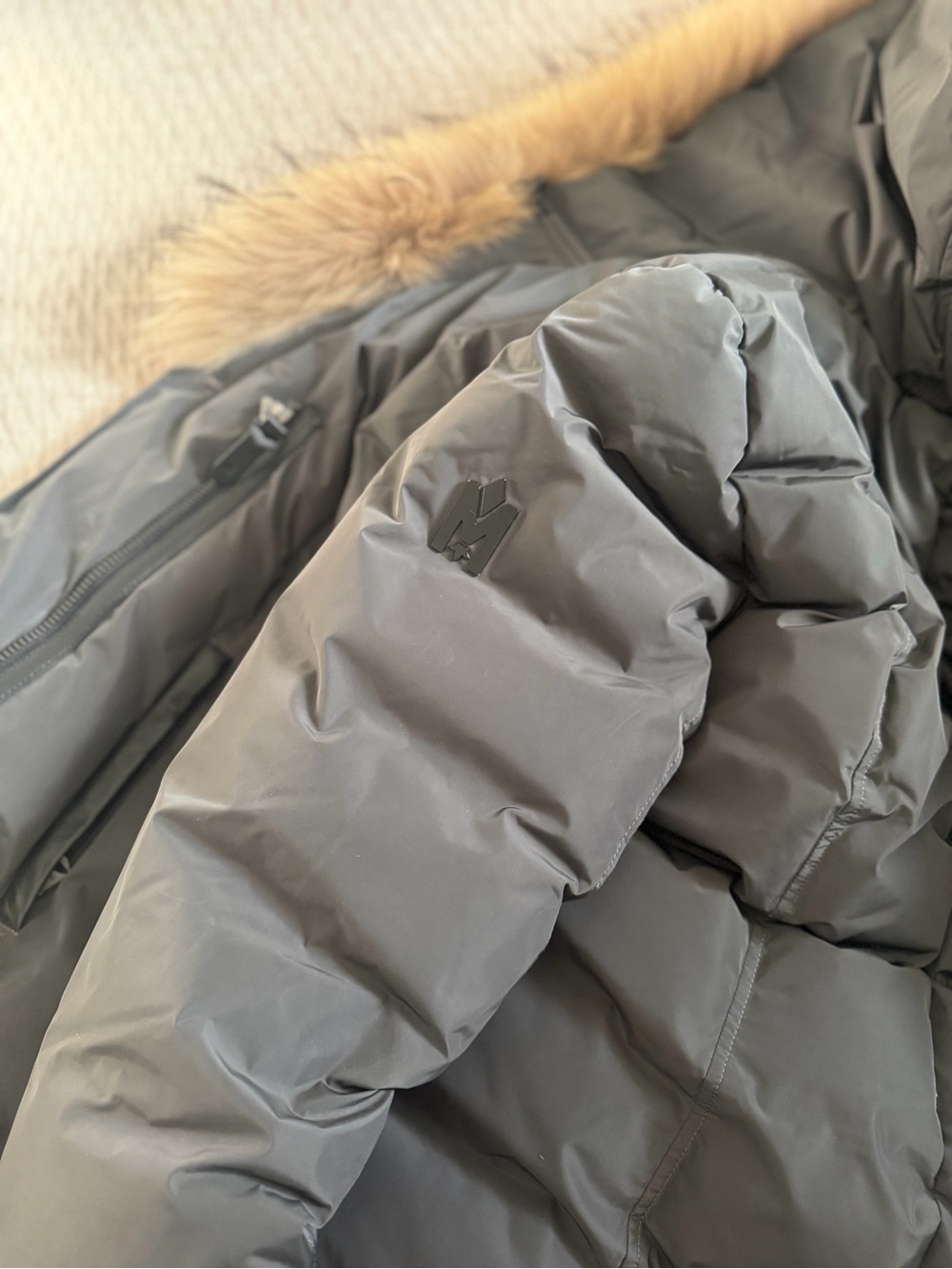 Mackage Women's Gray Puffer Jacket with Faux-Fur Trim